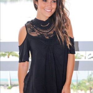Black Cold Shoulder Crochet Top